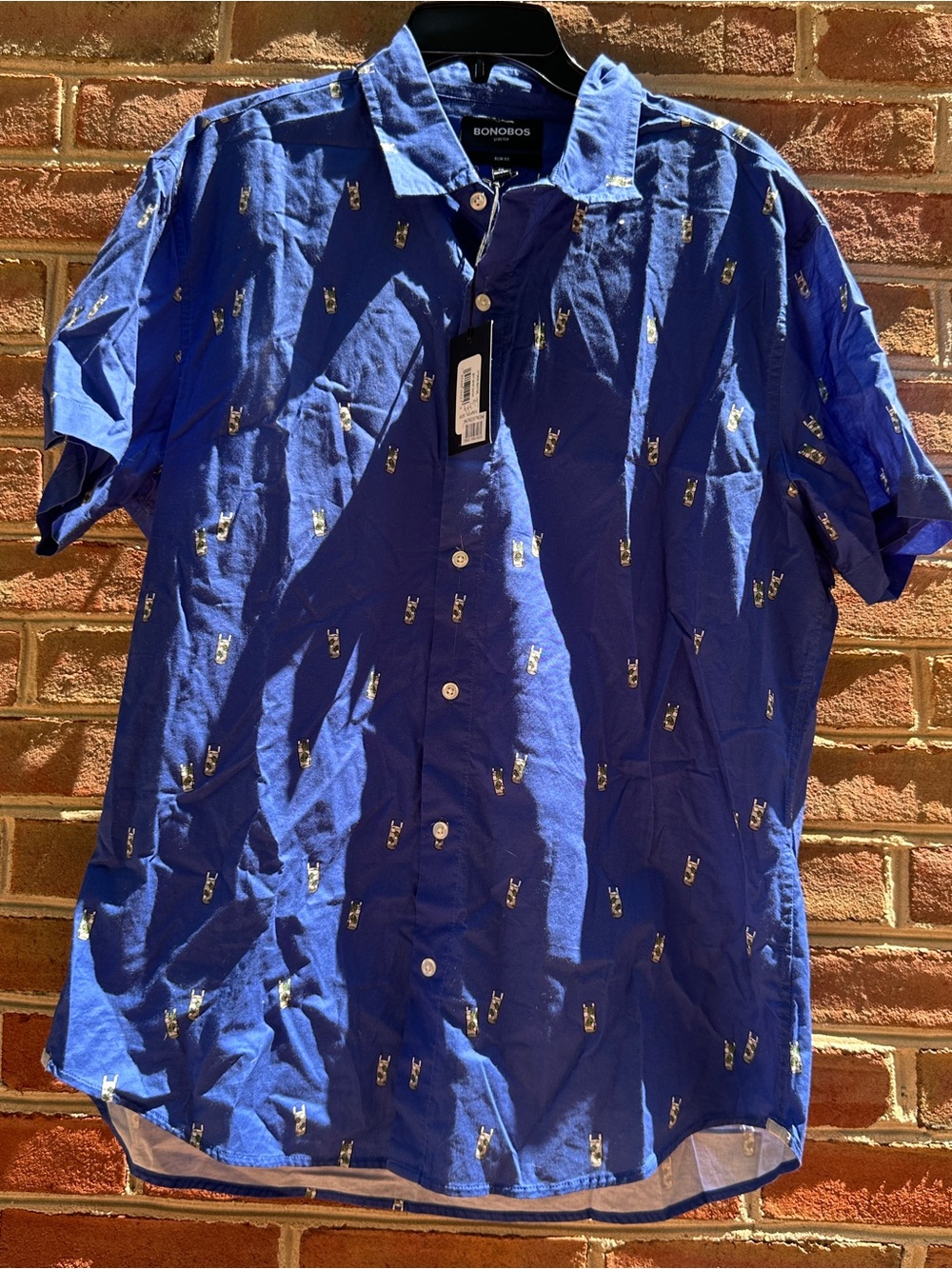 Bonobos Slim Fit Stretch Short Sleeve Button Down Blue Cocktail Print XL NWT